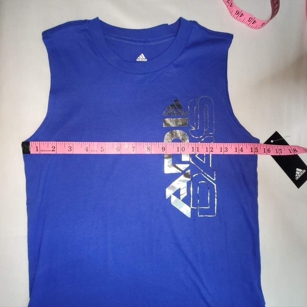 NWT Adidas Sleeveless Cobalt Blue And Silver Boys Top Size 8 - Picture 11 of 11